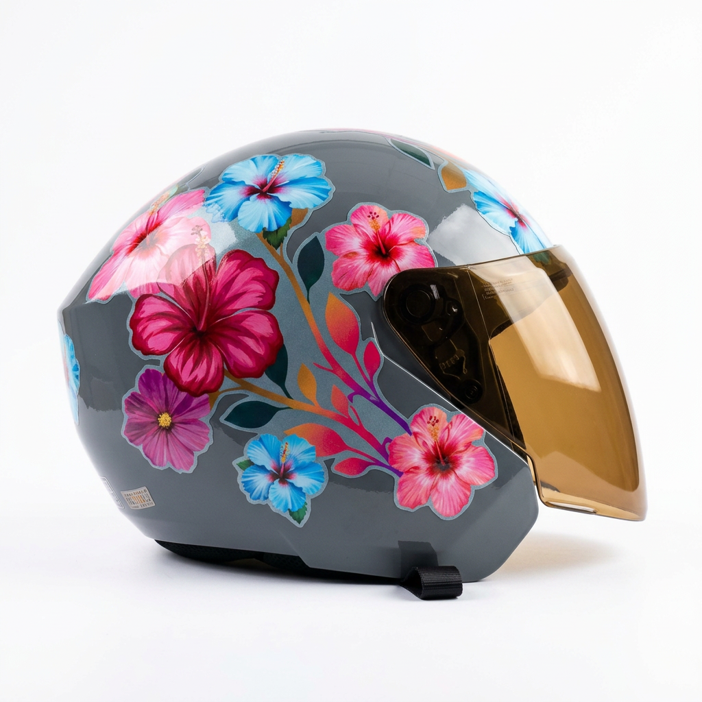 Casco Personalizado – Diseño Floral Hibisco