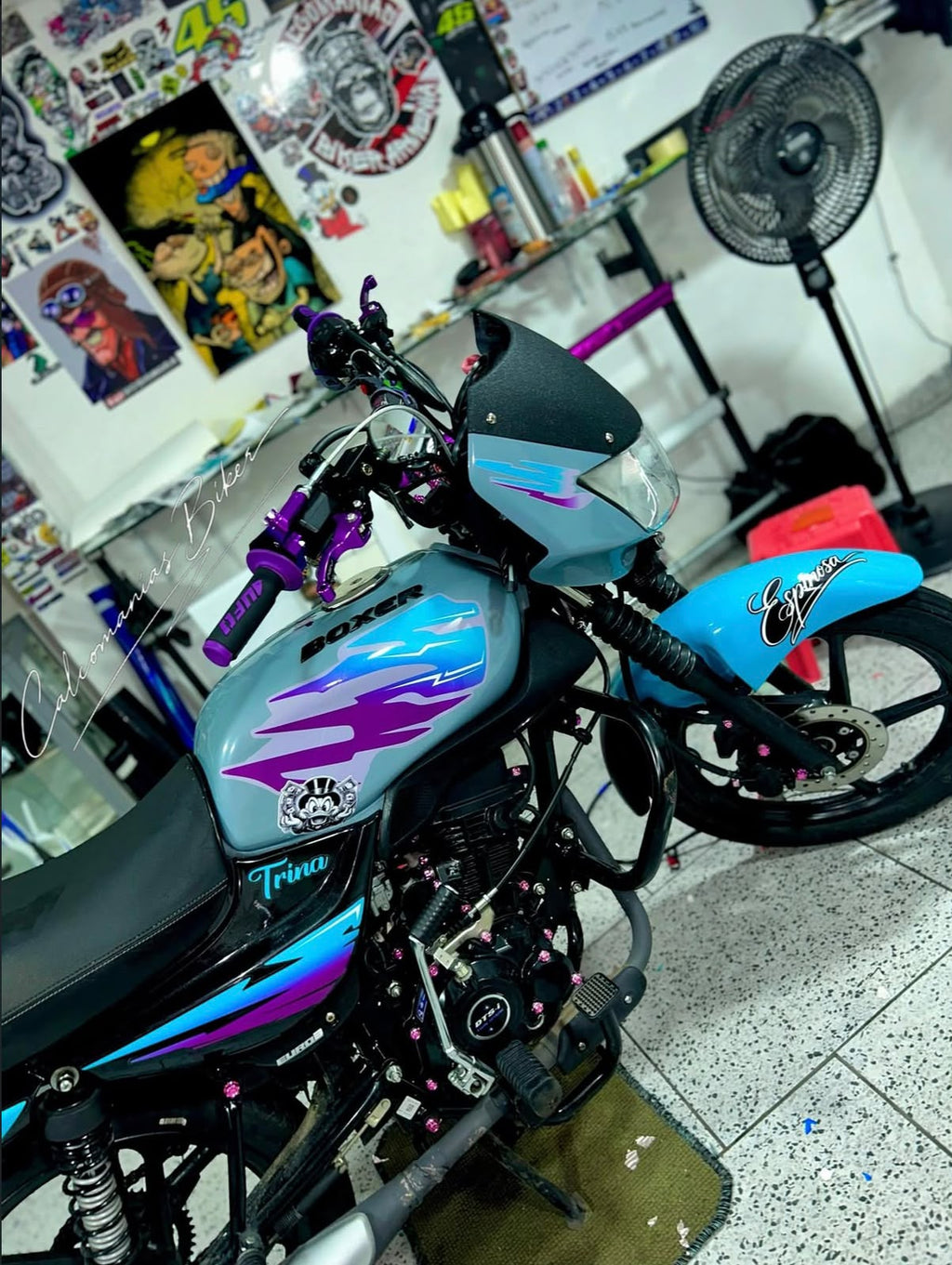 Kit Calcomanías Bajaj Boxer - Gris, Turquesa y Morado